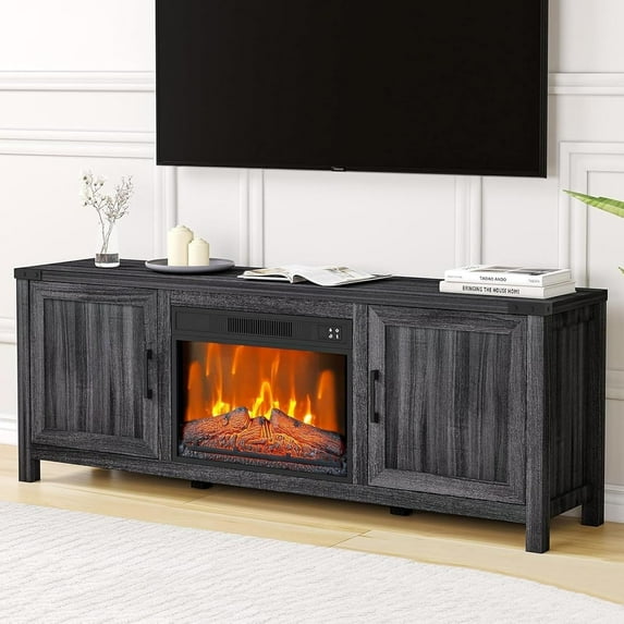 DSstyles Electric Fireplace Tv Stand,Led Tv Stand for Tvs Up to 67" with 23" Insert Fireplace,Wooden Media Entertainment Center with Remote Control,Overheat Protection&Timer,Adjustable Color,Black