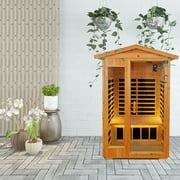 DSstyles Far Infrared Wooden Outdoor Sauna 2-Person 1750W Hemlock Sauna Room With 9 Low EMF Heaters For Indoor Outdoor