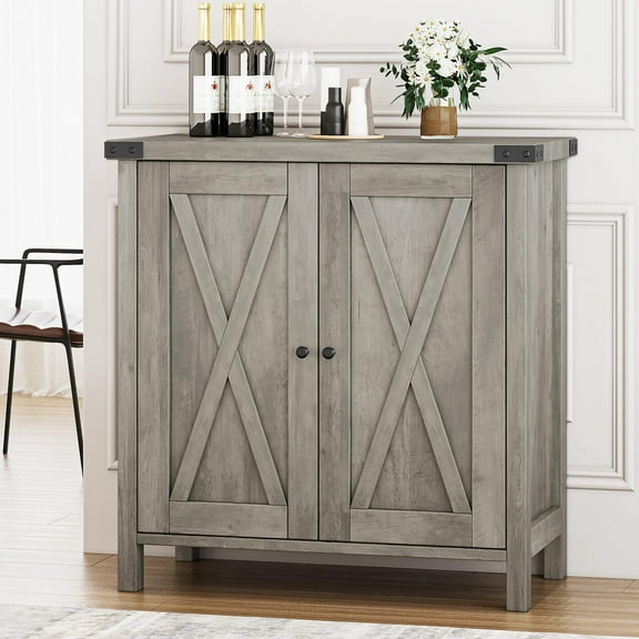DSstyles Farmhouse Storage Cabinet with Doors and Shelves, MDF-engineered wood Gray