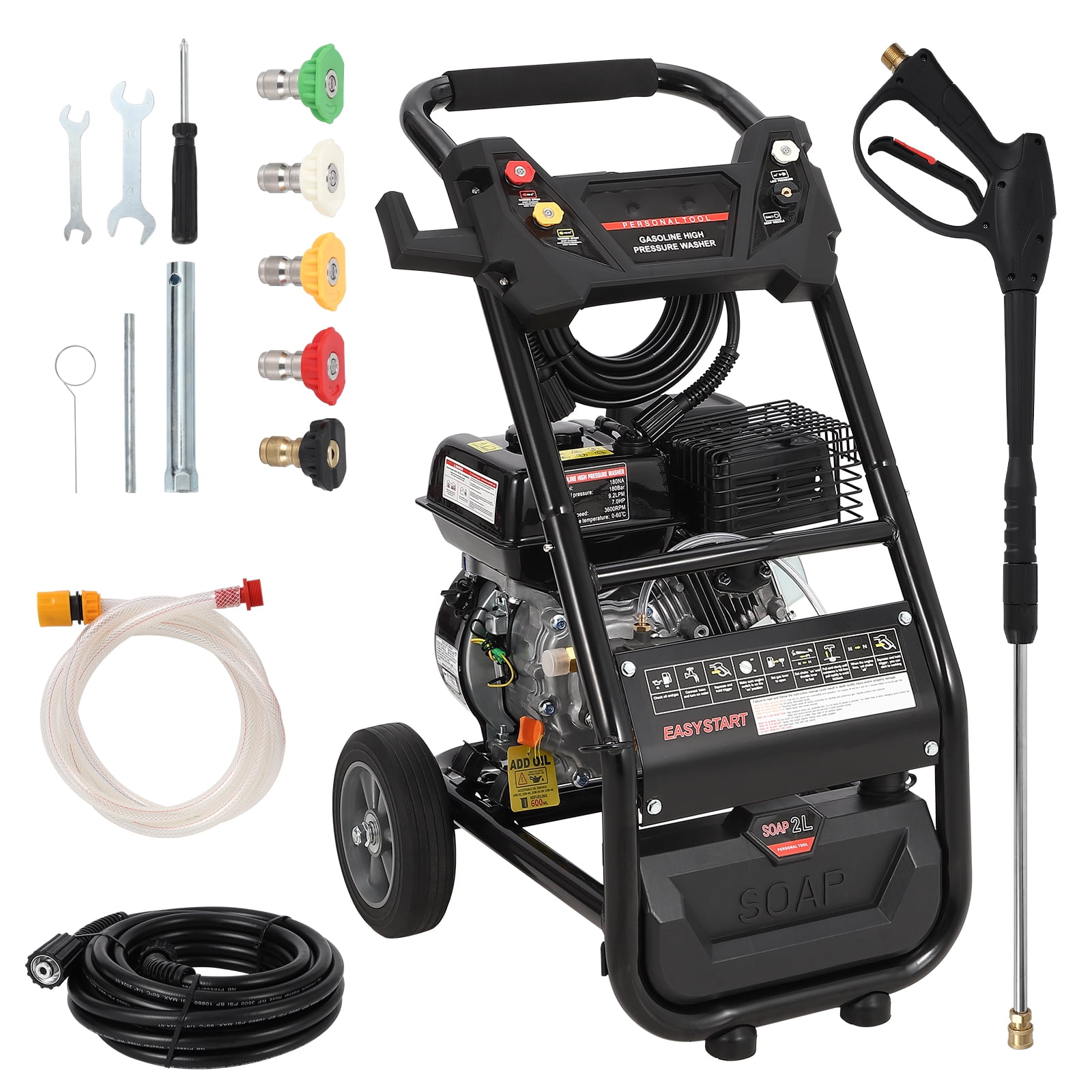 DSstyles Gas Powered Pressure Washer 3400 PSI 2.6 GPM. with Spray  and Extension Wand. 5 Quick Connect Nozzles. Copper Pump