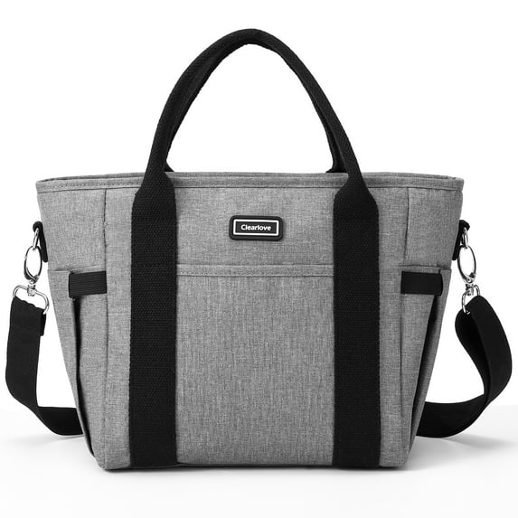 DSstyles Insulated Lunch Bags for Women - Large Tote Adult Lunch Box for Women with Shoulder Strap, Side Pockets and Water Bottle Holder, Gray, Large Size