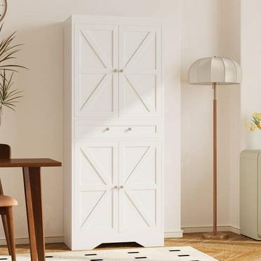 DSstyles Kitchen Pantry Storage Cabinet, 72" Tall Bathroom Storage Cabinet with 4 Adjustable Shelves, Barn Doors, Tall Bathroom Storage Cabinet, White
