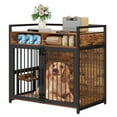 thumbnail image 1 of DSstyles Large Dog Crate Furniture, 48inch Furniture Dog Crate with Drawers Storage, 360°and Adjustable Raised Feeder, Wooden Dog Crate for Large/Medium Dog Indoor brown 48inch, 1 of 7