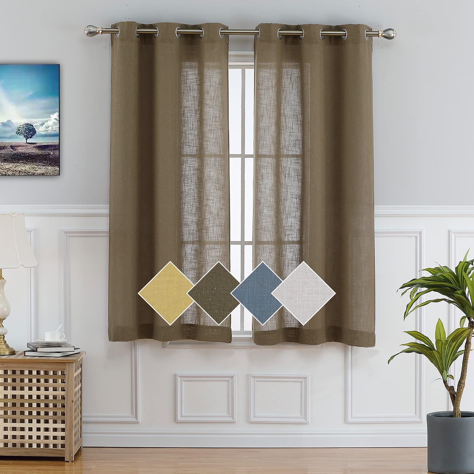 DSstyles Linen Blend Textured Window Curtain Panels for Kitchen Living ...