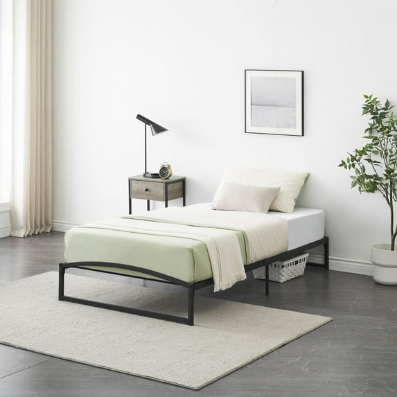 DSstyles Metal Queen Bed Frame with Upholstered Headboard and Metal Footboard,Metal Slats Support Mattress No Box Spring Needed, Easy Assembly