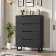 DSstyles Modern 4-Drawer Tall Dresser   41.5 Freestanding Vertical Wooden Storage Cabinet, Adjustable Feet, Multi-Room Organizer   Living Room, Bedroom, Hallway, Entryway   Fine Linen Black