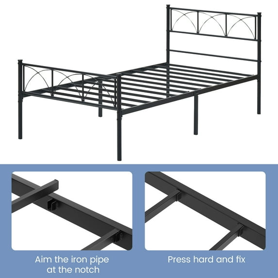 DSstyles Modern Stylish Iron Bed Frame with Headborad & Footboard,Firm Support Structure, Metal Platform Bed Frame, No Box Spring Needed, Under Bed Storage, Simple Assembly