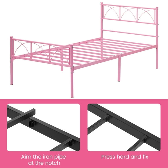 DSstyles Modern Stylish Iron Bed Frame with Headborad & Footboard,Firm Support Structure, Metal Platform Bed Frame, No Box Spring Needed, Under Bed Storage, Simple Assembly