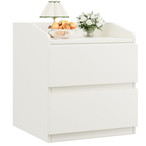 DSstyles Nightstand with Drawers Bedside Table White/Light Wood End Table Modern Bed Side Table 2 Drawers Night Stand Drom Side Table Curved with Handle Free Design for Living Room