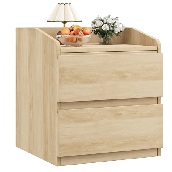 DSstyles Nightstand with Drawers Bedside Table White/Light Wood End Table Modern Bed Side Table 2 Drawers Night Stand Drom Side Table Curved with Handle Free Design for Living Room