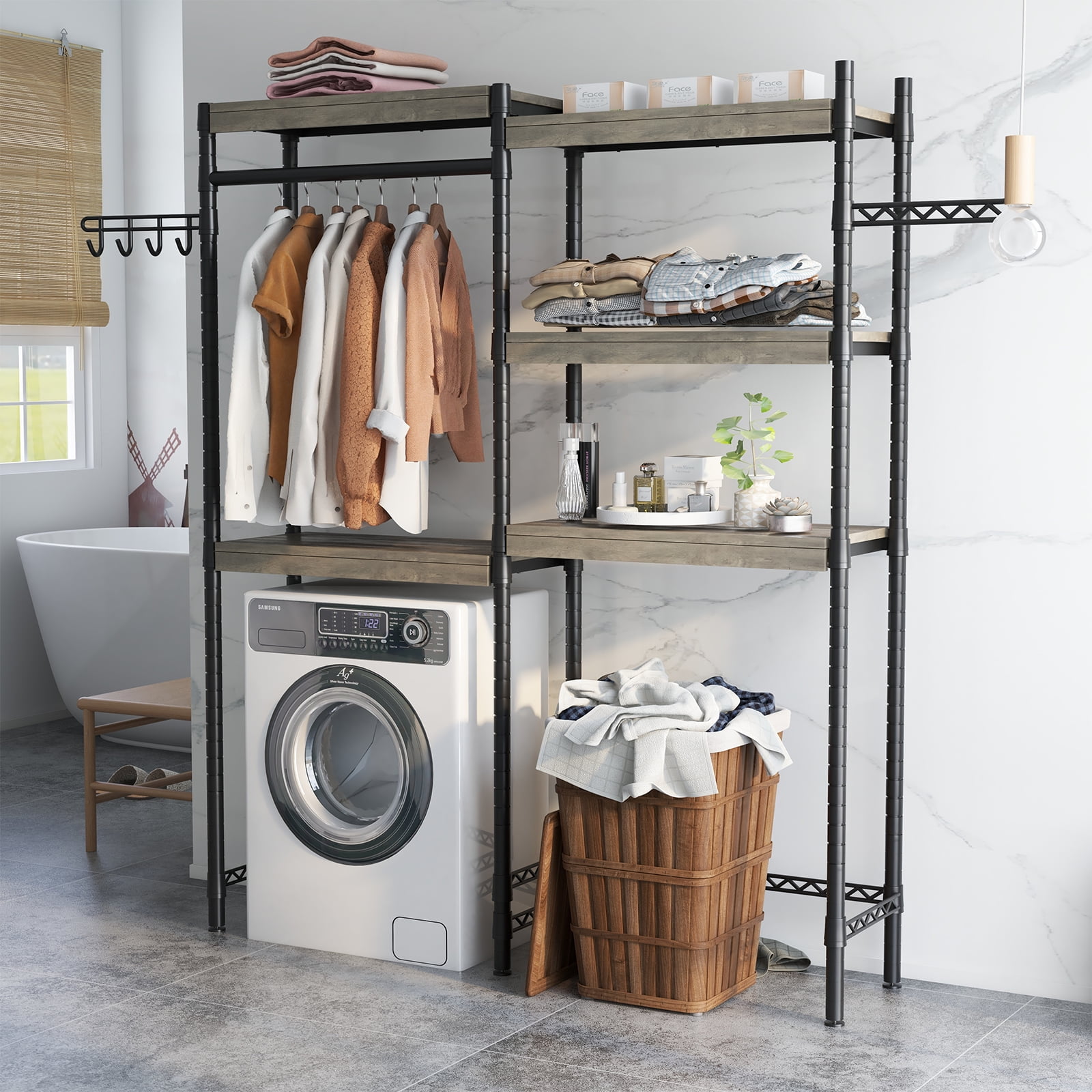 5-Tier Wood Over The Washer and Dryer Storage Shelf- Laundry Room