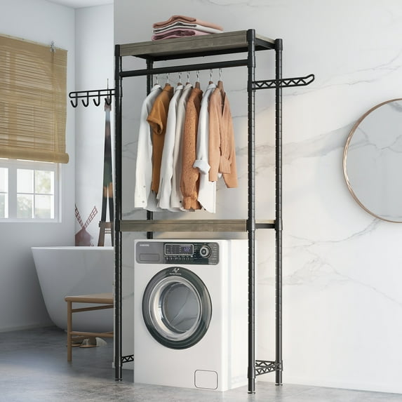 DSstyles Over The Washer and Dryer Storage Shelf Laundry Room Organization and Storage Space Saving Laundry Drying Clothes Racks Heavy Duty Adjustable Height Bathroom Shelf for Home Decor