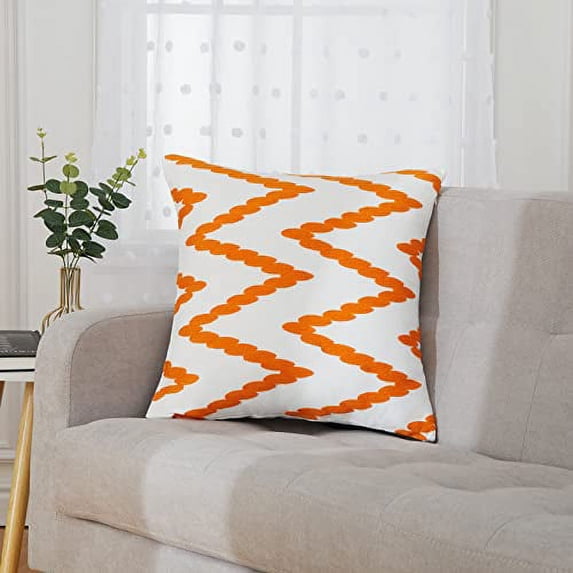 DSstyles Pack of 2 Decorative Throw Pillow Covers, Polyester Embroidered Wave Stripes Pillow Covers Pack of 2, Ultra Soft Modern Pillow Cases for Sofa Couch Bedroom