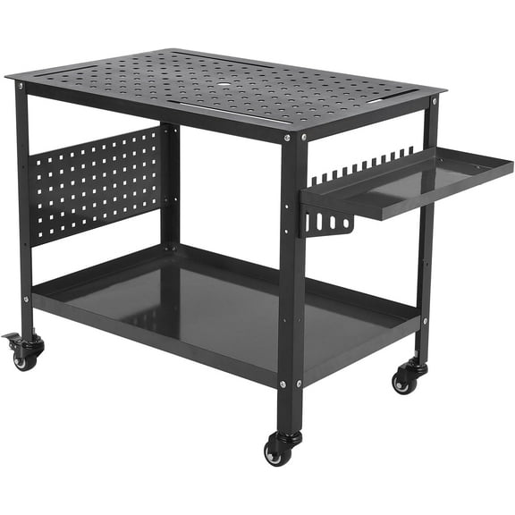 DSstyles Portable Welding Table with Wheels,36''x 24" Welding Table Top,Welding Table with 5/8’’ Holes,Slots & Tray,1200LBS Steel Welding Cart for Welding,Sawing,Rolling Welder Table for Shop