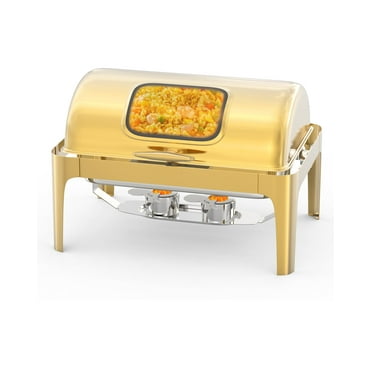 DSstyles Roll Top Chafing Dish Buffet Set Rectangular, 9QT Stainless Steel Catering Food Warmers with Glass Window for Wedding, Parties, Banquet, Events, Full Size