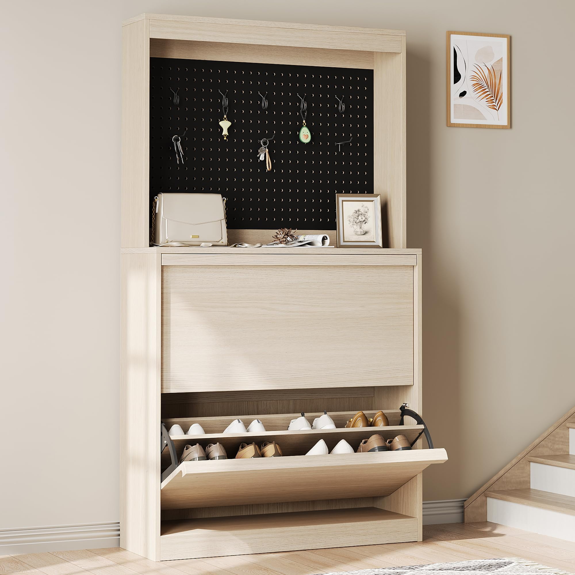 DSstyles Shoe Cabinet with Flip Drawers, Freestanding Shoe