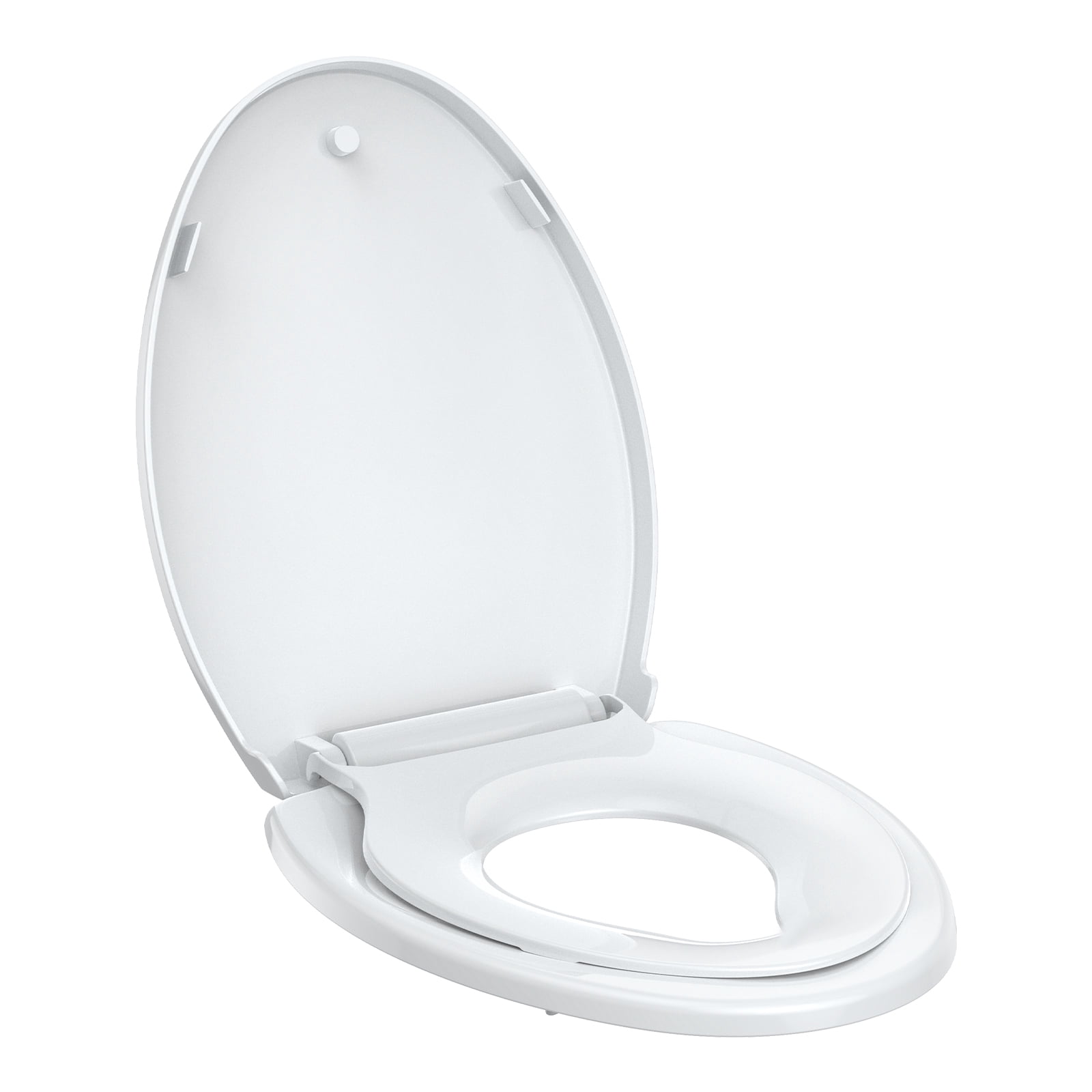 DSstyles Soft Close Toilet Seat – Elongated 19" White, Built-in Toddler Potty, Quick Release, Quiet & Durable, Fits Adults & Kids, Full Flat Design, All White Cover