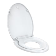 DSstyles Soft Close Toilet Seat   Elongated 19 White, Built-in Toddler Potty, Quick Release, Quiet & Durable, Fits Adults & Kids, Full Flat Design, All White Cover