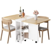 DSstyles Space-Saving Folding Dining Table with Drop Leaf and 2 Storage Racks-Perfect for Small Spaces and Versatile Collapsible Dinner Kitchen Office Desk or Extendable Dinning Room Furniture