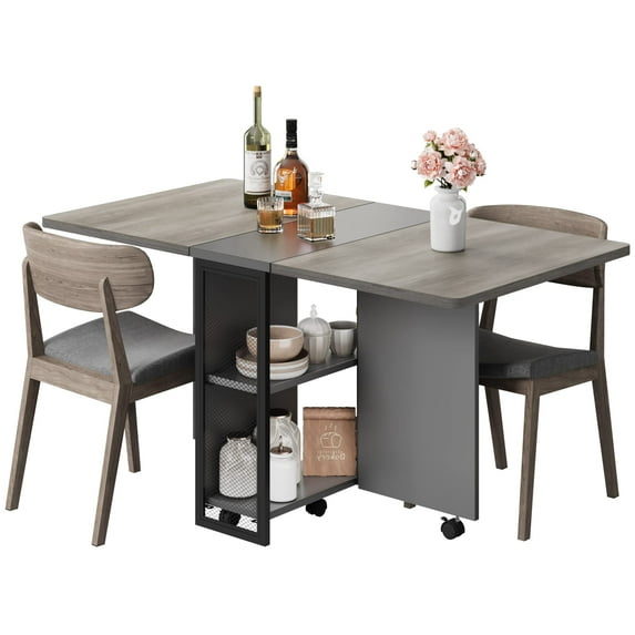 DSstyles 50.1" Round Extendable Dining Table, Charcoal Gray