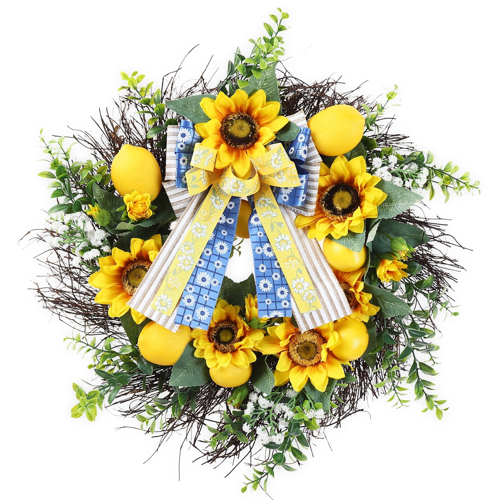 DSstyles Spring Wreaths for Front Door, 20 Inch Spring Summer Yellow ...