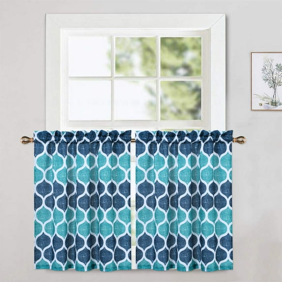 DSstyles Tier Curtains for Kitchen, Lattice Pattern Short Bathroom Window Curtain, Trellis Design Half Window Kitchen Cafe Curtains, Set of 2