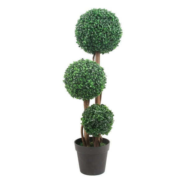 DSstyles Topiary Trees Artificial Outdoor, 45 Inch/35 Inch Boxwood Triple Ball Trees Milan Grass Ball Topiary Trees for Porch, Home, Garden Decor,1 Pack