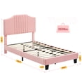 thumbnail image 1 of DSstyles Twin Bed Frame with Headboard, Upholstered Platform Velvet, Mattress Foundation with Wooden Slats Support, Easy Assembly, No Box Spring Needed, 1 of 9