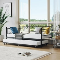 DSstyles Twin Metal Daybed with Trundle, Premium Steel Slat Support, Space Saving Trundle Sofa Bed for Living Room, Bedroom and Guest Room, Black/Pink/White