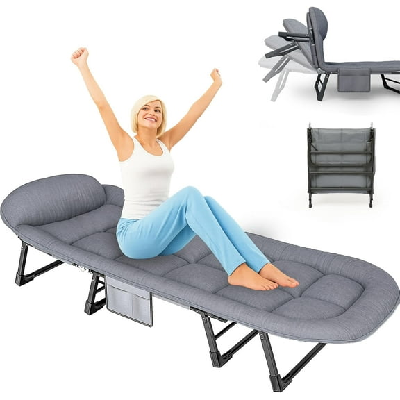 DSstyles Folding Guest Bed with 3" Mattress & Padded Headrest, Portable Cot for Adults
