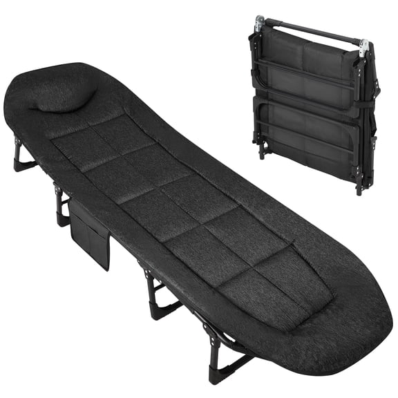 DSstyles Folding Camping Compact Storage Bed with Padded Headrest & 3" Thick Mattress - 28" Portable Cot for Adults, Easy Setup, Compact Storage, Ideal for Camping, Home, Office