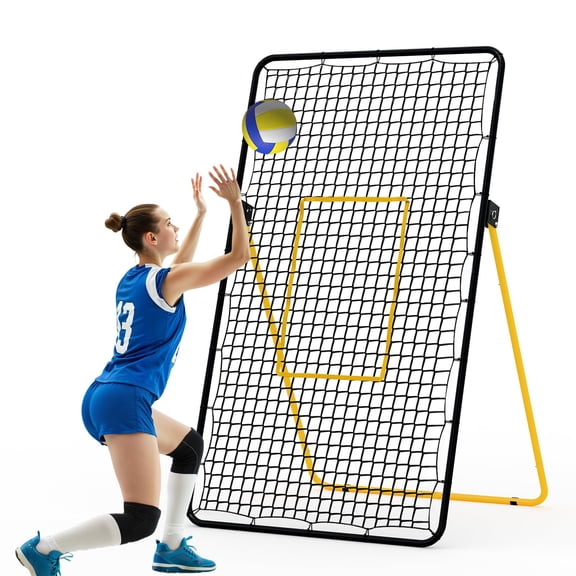 DSstyles Volleyball Rebounder 7x4ft, 5- Adjustable Rebounder for Practicing Digging Setting Spiking Training Equipment with 1 Stripes & Portable Travel Bag for Storage Black