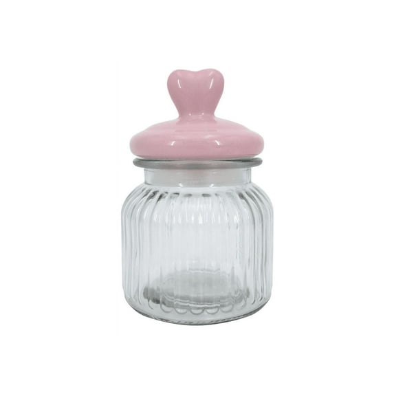 DT Valentines Decor - Small Ceramic Heart Lid and Glass Candy Jar