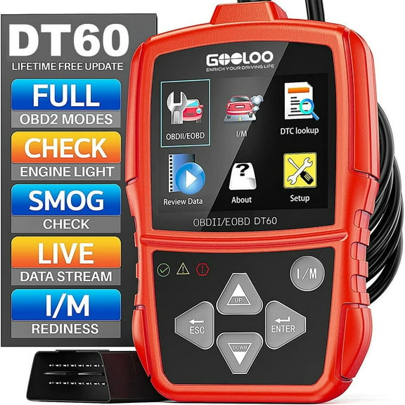 DT60 Code Reader for Cars, OBD2 Scanner Check Engine Fault Light Code Scanner Automotive Diagnostic Tool EOBD OBDII OBD Scan Tool