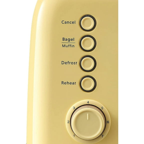 DT620 2-Slice Toaster, Extra Wide Slots, Retro Stainless Steel with High Lift Lever, Bagel and Muffin Function, Removal Crumb Tray, 7-Shade Settings, Yellow