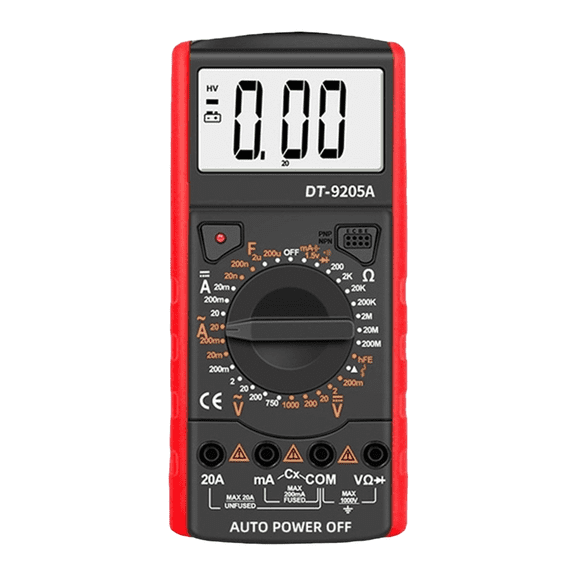 DT9205A Auto Ranging Digital Multimeter Measures Voltage To 1000V CAT III Rated LCD Screen Overload Protection Accurate Readings For Electricians Technicians Hobbyists
