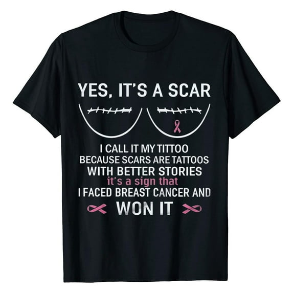 DTBPRQ Breast Cancer Awareness Shirt Women Pink Ribbon T-Shirt Casual Short Sleeve YES IT'S A SCAR Graphic Breast Cancer Top Tee