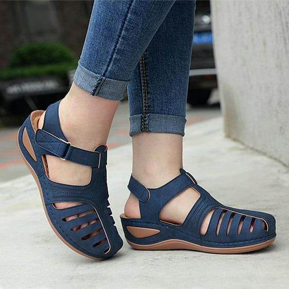 Amzcrzy Closed Toe Sandals for Women Casual Summer Hollow Out Vintage Wedge Sandal Gladiator Outdoor Shoes Walking Sandals