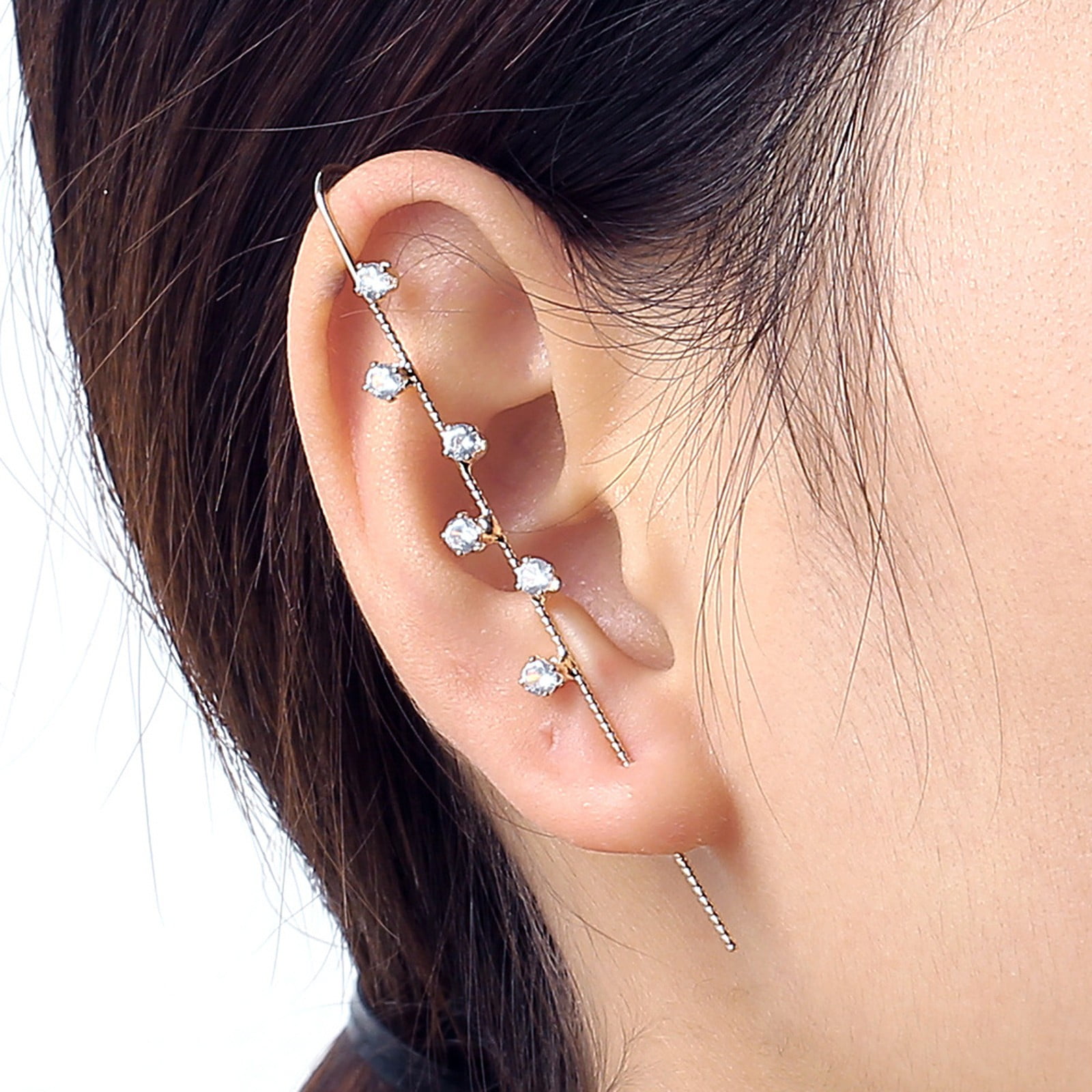 Chic Gold Silver Tone Dangling Star Tassel Ear Wrap Earring - Gold