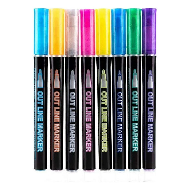 DTBPRQ Gel Pens, Colored Pencils Double Line Pen Color Hand Account Pen  Dream Metal Pen Hand-painted 8Color Highlighter Marker Pen10ml Cute Pens  Paint