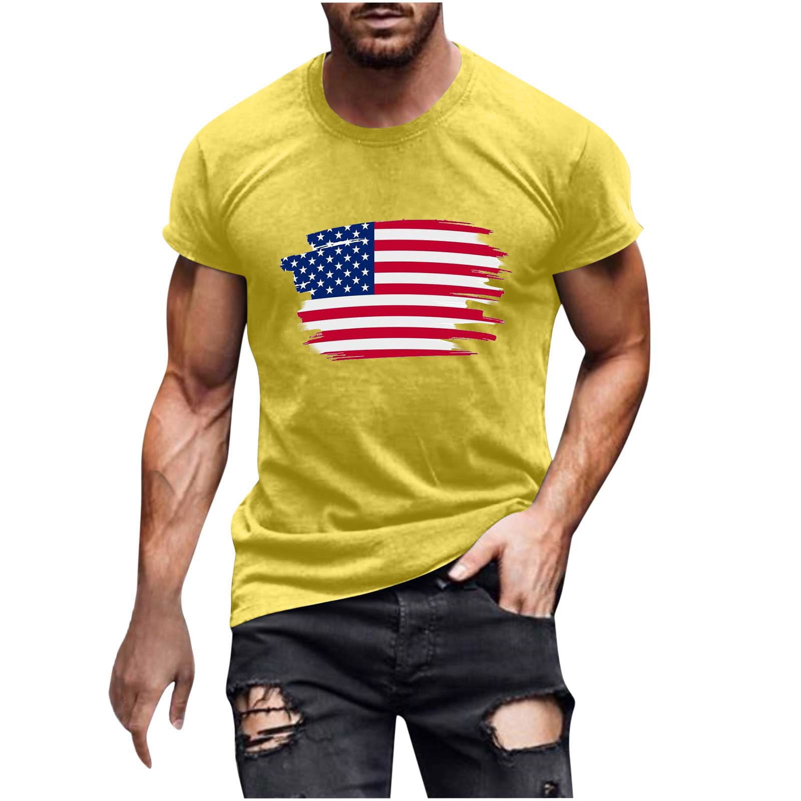 Dtbprq Mens 4th Of July Tops American Flag Shirts For Men Graphic Tees Casual Tshirt American 4144