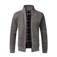 thumbnail image 1 of DTBPRQ Men's Cardigan Classic Band Collar Full Zip Color-Block Stripe Cable Knitted Cardigan Sweater Coat, 1 of 9