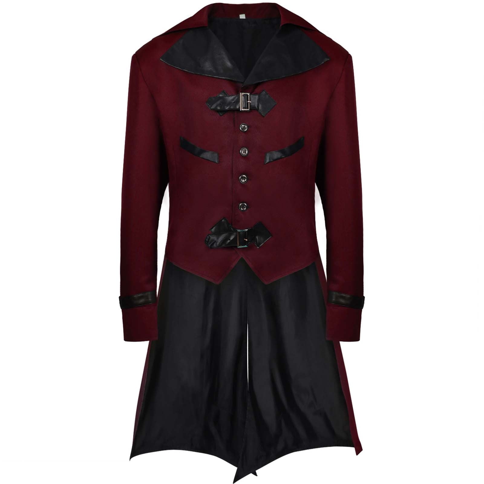 DTBPRQ Men's Steampunk Jacket Tailcoat Halloween Costumes Victorian Coat  Gothic Cosplay Vintage Frock Coat Uniform
