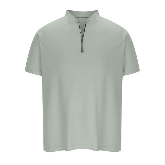 DTBPRQ Mens Dress Shirts Short Sleeve Formal Shirts Quarter-Zip Casual Slim Fit Mock Neck Basic Designed Cotton Shirts