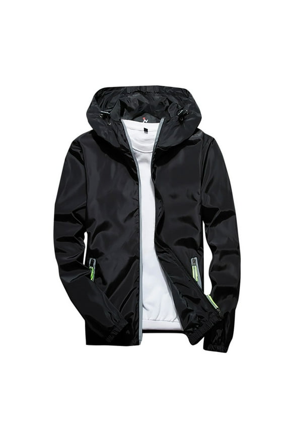 Mens Waterproof Rain Jacket Lightweight Hooded Softshell Jacket Waterproof Windproof Lightweight Outerwear Full Zip Hiking Work Travel