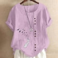 thumbnail image 1 of DTBPRQ Oversized Crew Neck Linen Tops for Women Short Sleeve Cotton Blend Tee Shirts Mexican Shirts, 1 of 5