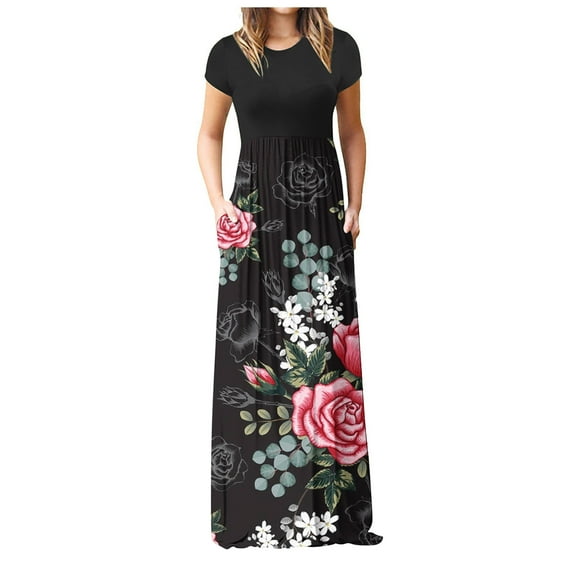 DTBPRQ Plus Size Dress for Women Floral Print Casual Elegant Summer Fall Maxi Dresses with Pockets