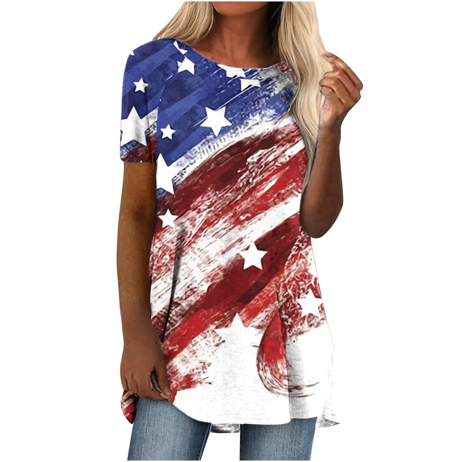 Womens Summer Tops, 4th Fourth of July Patriotic USA American Flag Star  Striped Independence Day T Shirts Tunic Tops Things Under 5 Dollars Under  20.00 Dollar Items For Women #1 