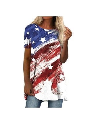 LHBNK Plus Size American Flag Shirts Women Patriotic Shirts USA Flag Graphic T-Shirt 4th of July Tee Tops