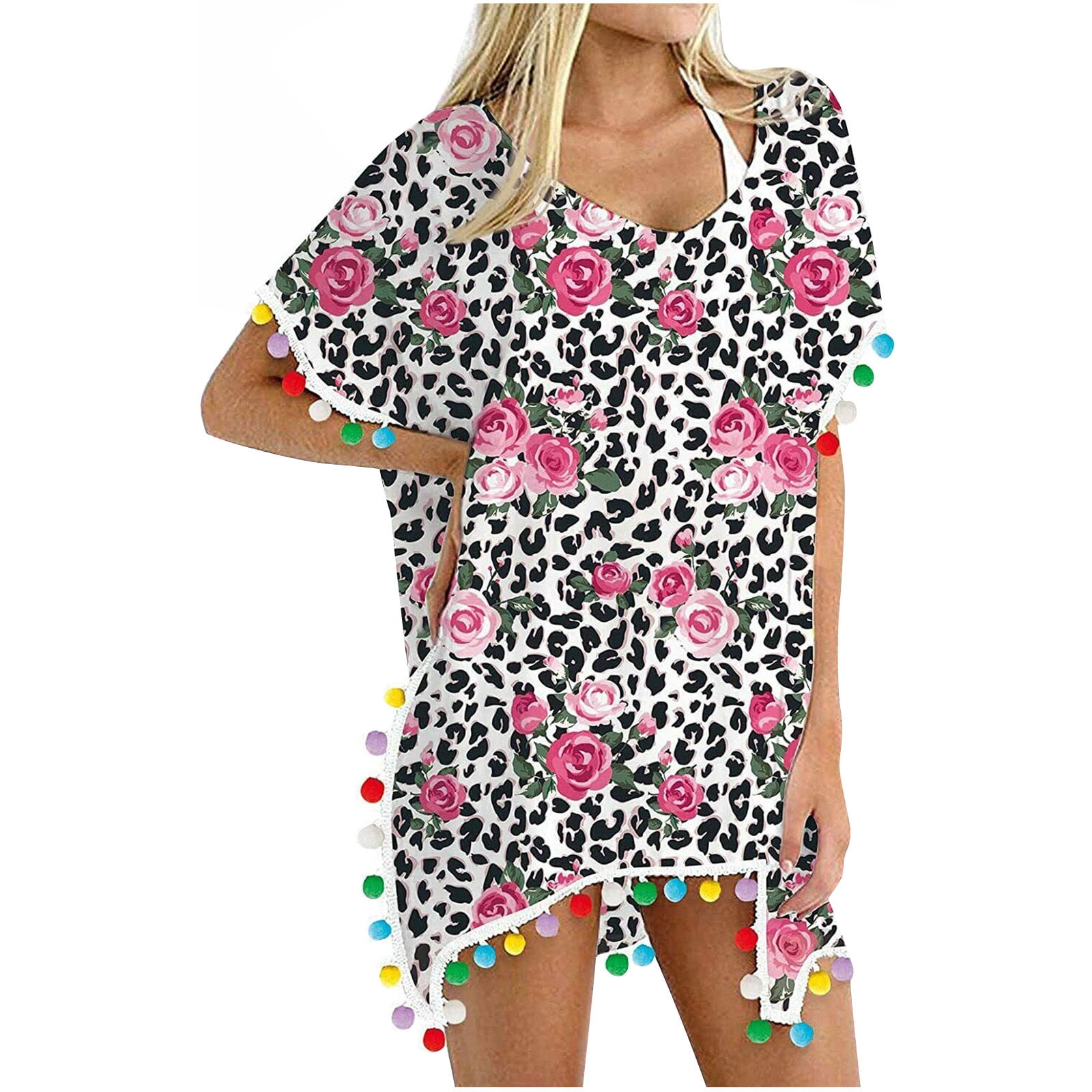 DTBPRQ Women's 4th of July Beach Coverups 2024 Kaftan Chiffon Tassels